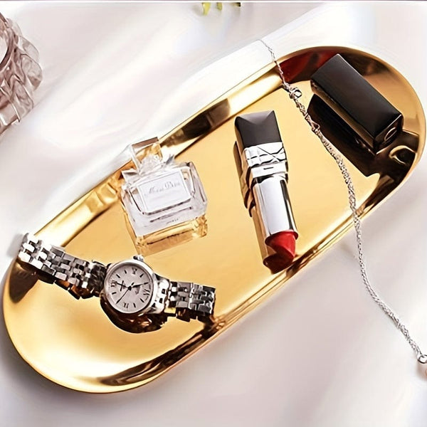 Planet Gates 1pc Stainless Steel Tray, Minimalist Oval Shaped Food Plate Tray For Dinner Table