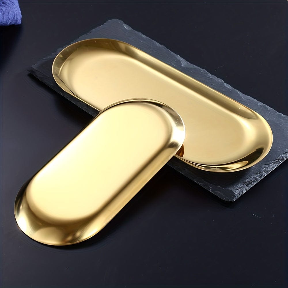 Planet Gates 1pc Stainless Steel Tray, Minimalist Oval Shaped Food Plate Tray For Dinner Table