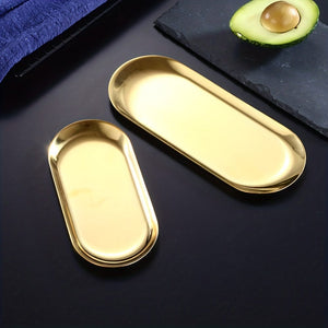 Planet Gates 1pc Stainless Steel Tray, Minimalist Oval Shaped Food Plate Tray For Dinner Table