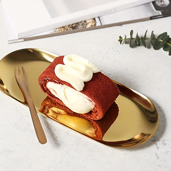 Planet Gates 1pc Stainless Steel Tray, Minimalist Oval Shaped Food Plate Tray For Dinner Table