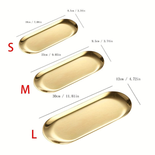 Planet Gates 1pc Stainless Steel Tray, Minimalist Oval Shaped Food Plate Tray For Dinner Table