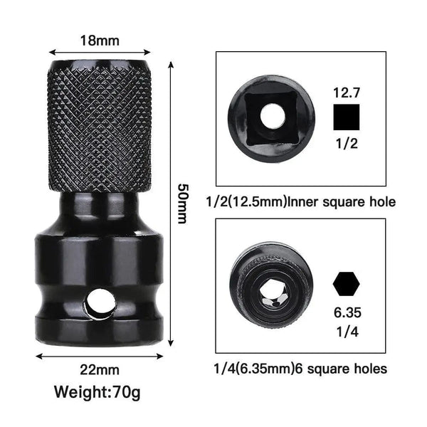 Planet Gates 1PC STONEGO 1PC 1/2 inch Square Drive to 1/4 inch Hex Socket Adapter Converter Chuck Adapter for Impact Air and Electric Wrench