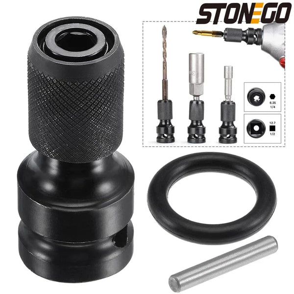 Planet Gates 1PC STONEGO 1PC 1/2 inch Square Drive to 1/4 inch Hex Socket Adapter Converter Chuck Adapter for Impact Air and Electric Wrench