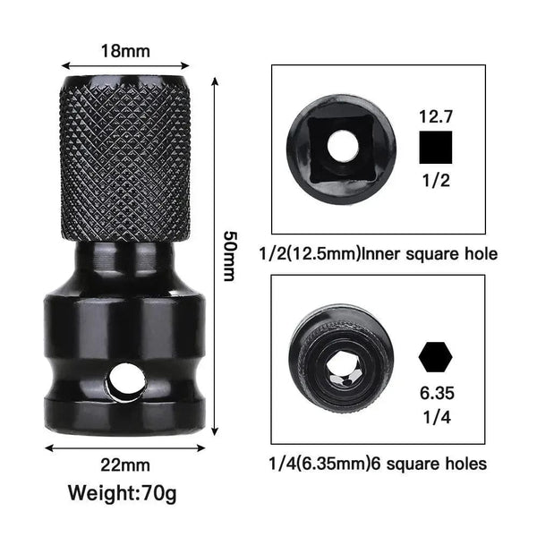 Planet Gates 1PC STONEGO 1PC 1/2 inch Square Drive to 1/4 inch Hex Socket Adapter Converter Chuck Adapter for Impact Air and Electric Wrench