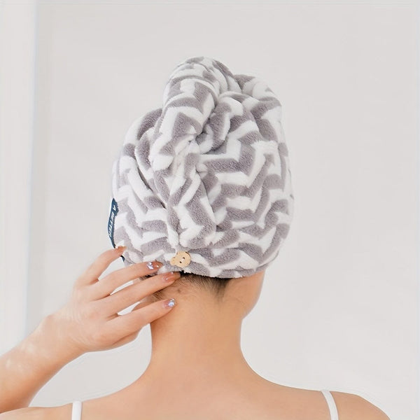 Planet Gates 1pc Striped Fast-Absorbent Hair Towel Wrap, Comfortable Quick-Drying Hair Turban, Soft Hair Drying Towel, Premium Head Towel Wrap, Bathroom Supplies, Home Supplies