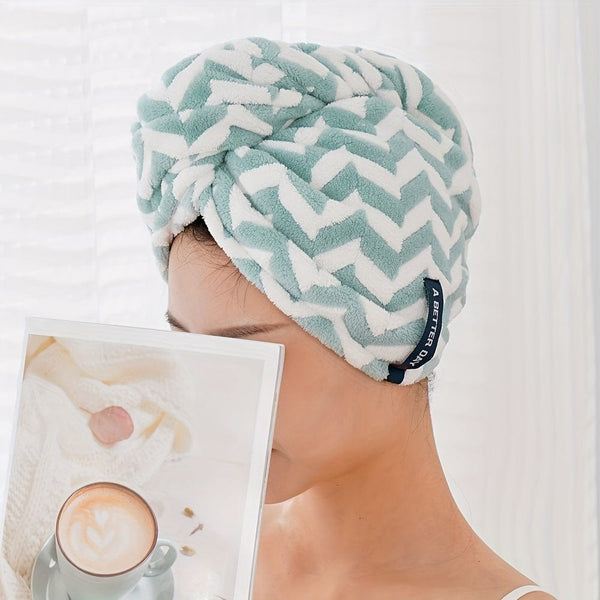 Planet Gates 1pc Striped Fast-Absorbent Hair Towel Wrap, Comfortable Quick-Drying Hair Turban, Soft Hair Drying Towel, Premium Head Towel Wrap, Bathroom Supplies, Home Supplies