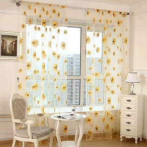 Planet Gates 1pc Sunflowers Print Semi-sheer Curtain With Rod Pocket Top, Light Filtering Voile Drape For Living Room Bedroom Kitchen Cafe Curtains