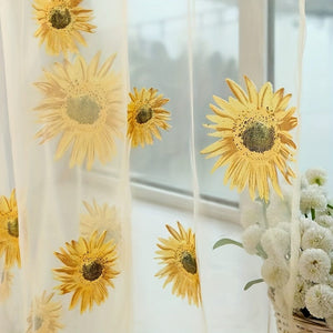 Planet Gates 1pc Sunflowers Print Semi-sheer Curtain With Rod Pocket Top, Light Filtering Voile Drape For Living Room Bedroom Kitchen Cafe Curtains