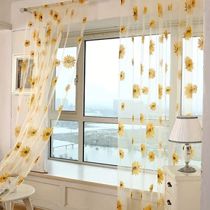 Planet Gates 1pc Sunflowers Print Semi-sheer Curtain With Rod Pocket Top, Light Filtering Voile Drape For Living Room Bedroom Kitchen Cafe Curtains