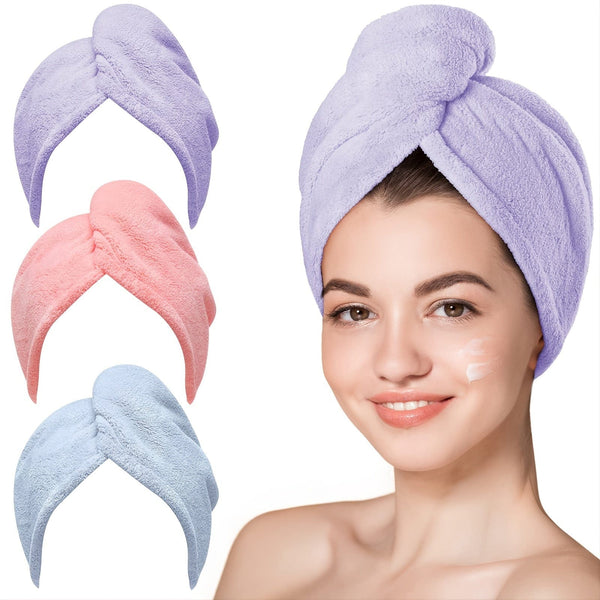 Planet Gates 1pc Super Absorbent Fast Drying Hair Towel with Button - Soft and Water-Absorbing Microfiber Wrap for Women - Anti-Frizz and Anti-Static - Perfect for Bathroom Accessories 100% polyester