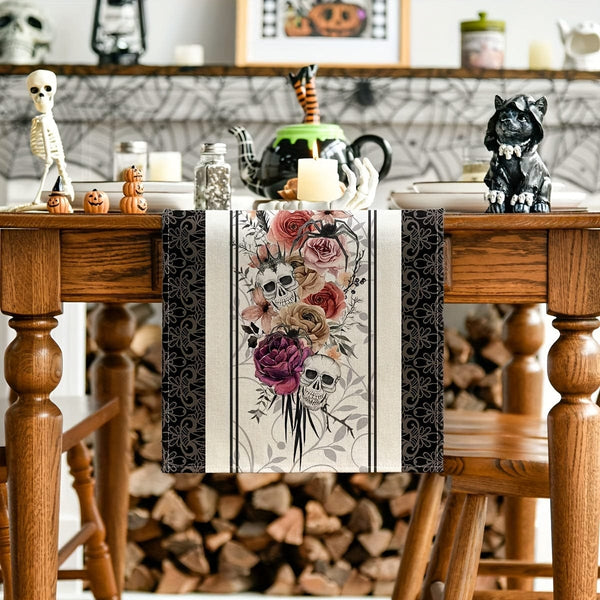 Planet Gates 1pc-Table Runner 1pc Table Runner, Roses Skulls Day Of The Dead Table Runner, Silhouette Halloween Fall Kitchen Dining Table Decoration For Outdoor Home Party,  Home Party Indoor Decor, Home Dustproof Stuff