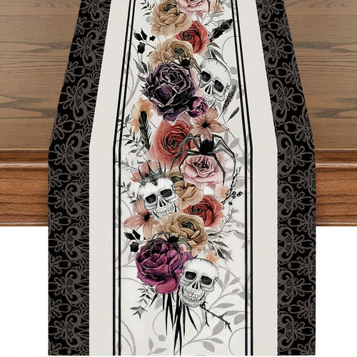 Planet Gates 1pc-Table Runner 1pc Table Runner, Roses Skulls Day Of The Dead Table Runner, Silhouette Halloween Fall Kitchen Dining Table Decoration For Outdoor Home Party,  Home Party Indoor Decor, Home Dustproof Stuff
