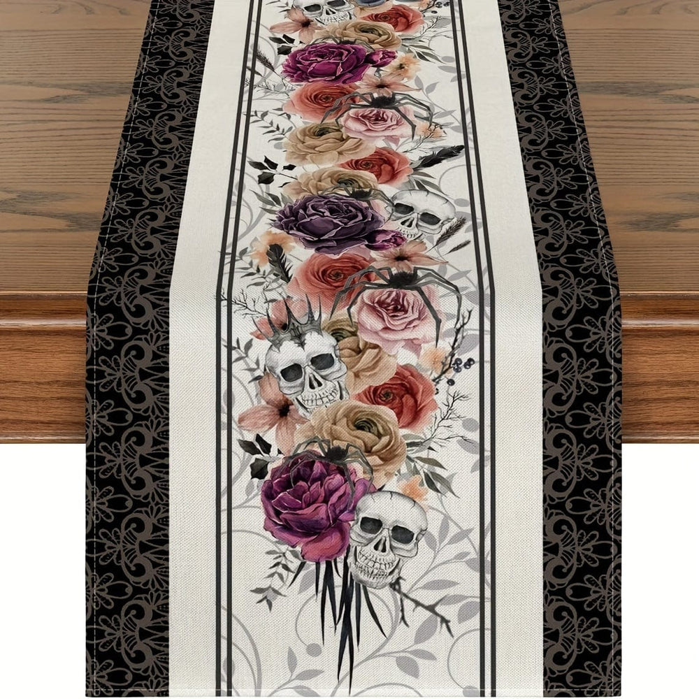 Planet Gates 1pc-Table Runner 1pc Table Runner, Roses Skulls Day Of The Dead Table Runner, Silhouette Halloween Fall Kitchen Dining Table Decoration For Outdoor Home Party,  Home Party Indoor Decor, Home Dustproof Stuff