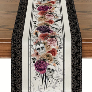 Planet Gates 1pc-Table Runner 1pc Table Runner, Roses Skulls Day Of The Dead Table Runner, Silhouette Halloween Fall Kitchen Dining Table Decoration For Outdoor Home Party,  Home Party Indoor Decor, Home Dustproof Stuff