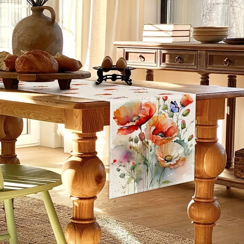 Planet Gates 1pc, Table Runner, Colorful Flowers Pattern Table Runner, Seasonal Spring Theme Kitchen Dining Table Decoration For Home, Party Decor