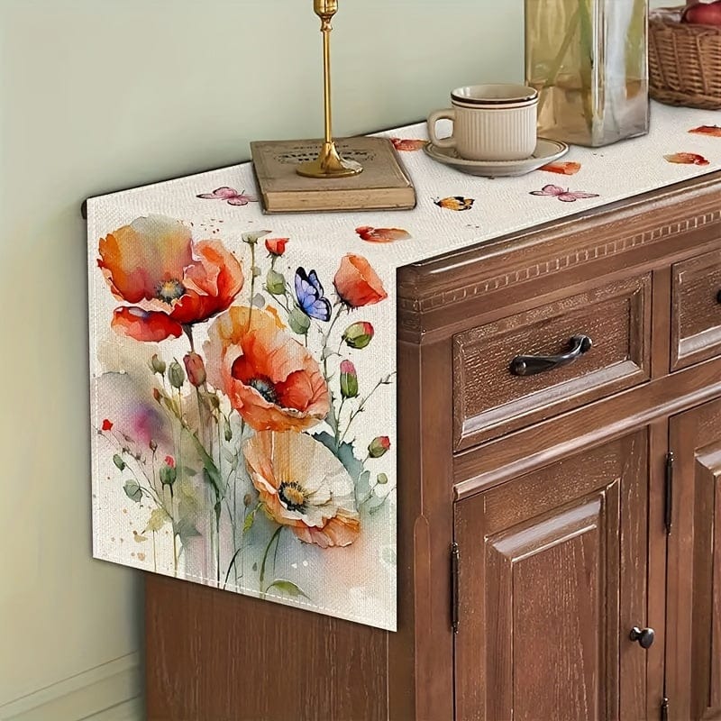 Planet Gates 1pc, Table Runner, Colorful Flowers Pattern Table Runner, Seasonal Spring Theme Kitchen Dining Table Decoration For Home, Party Decor