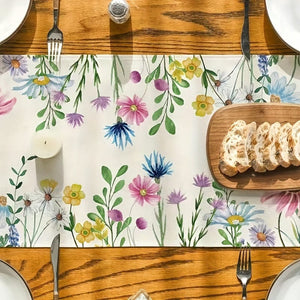 Planet Gates 1pc, Table Runner, Daisy Eucalyptus Leaves Lavender Floral Pattern Table Runner, Spring Theme Seasonal Kitchen Dining Table Decoration For Indoor, Party Decor, Spring Theme Decor