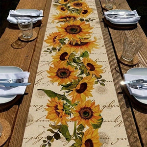 Planet Gates 1pc, Table Runner, Retro Style Sunflowers Pattern Table Runner, Restaurant Kitchen Dining Table Decoration For Home, Party Decor