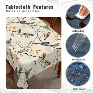 Planet Gates 1pc, Tablecloth, Birds On The Branches Printed Table Cover, Spring Theme Decorative Table Cloth, Stain Resistant And Erasable, Waterproof, Decorative Table Cover Suitable For Restaurant, Party, Holiday, Gift, Indoor, Outdoor