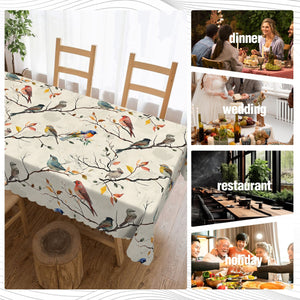 Planet Gates 1pc, Tablecloth, Birds On The Branches Printed Table Cover, Spring Theme Decorative Table Cloth, Stain Resistant And Erasable, Waterproof, Decorative Table Cover Suitable For Restaurant, Party, Holiday, Gift, Indoor, Outdoor