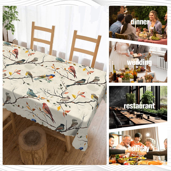 Planet Gates 1pc, Tablecloth, Birds On The Branches Printed Table Cover, Spring Theme Decorative Table Cloth, Stain Resistant And Erasable, Waterproof, Decorative Table Cover Suitable For Restaurant, Party, Holiday, Gift, Indoor, Outdoor
