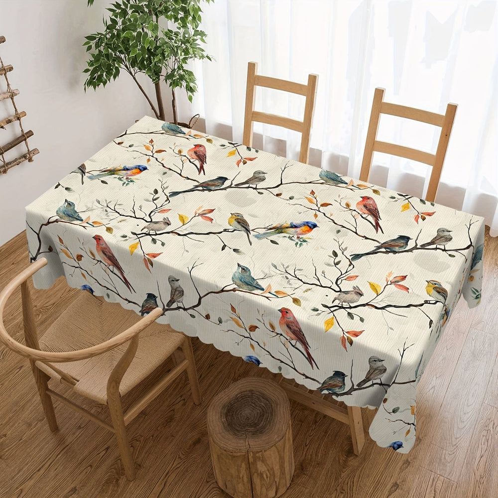 Planet Gates Round-60in/152cm 1pc, Tablecloth, Birds On The Branches Printed Table Cover, Spring Theme Decorative Table Cloth, Stain Resistant And Erasable, Waterproof, Decorative Table Cover Suitable For Restaurant, Party, Holiday, Gift, Indoor, Outdoor