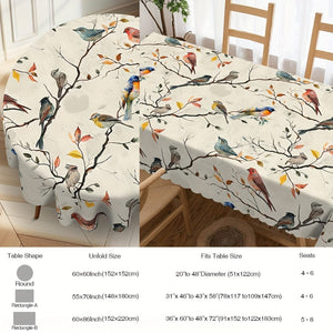 Planet Gates 1pc, Tablecloth, Birds On The Branches Printed Table Cover, Spring Theme Decorative Table Cloth, Stain Resistant And Erasable, Waterproof, Decorative Table Cover Suitable For Restaurant, Party, Holiday, Gift, Indoor, Outdoor