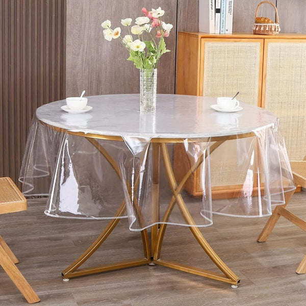 Planet Gates 1pc Tablecloth, Lock Edge Round Transparent Table Protector, Waterproof Oil-proof Vinyl Table Cover, Stain-proof Wipeable Table Cloth, Sewing Finished Edge, Waterproof Oil-proof Stain-proof Plastic Tablecloth, Room Decor
