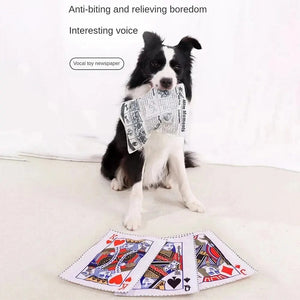 Planet Gates 1pc Tearproof Pet Dog Sound Toy Simulated Squeaking Newspaper Playingcard K Q J Teeth Resistant Corgi Teddy Puppy Interactive