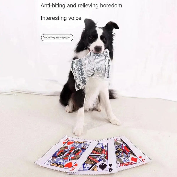 Planet Gates 1pc Tearproof Pet Dog Sound Toy Simulated Squeaking Newspaper Playingcard K Q J Teeth Resistant Corgi Teddy Puppy Interactive