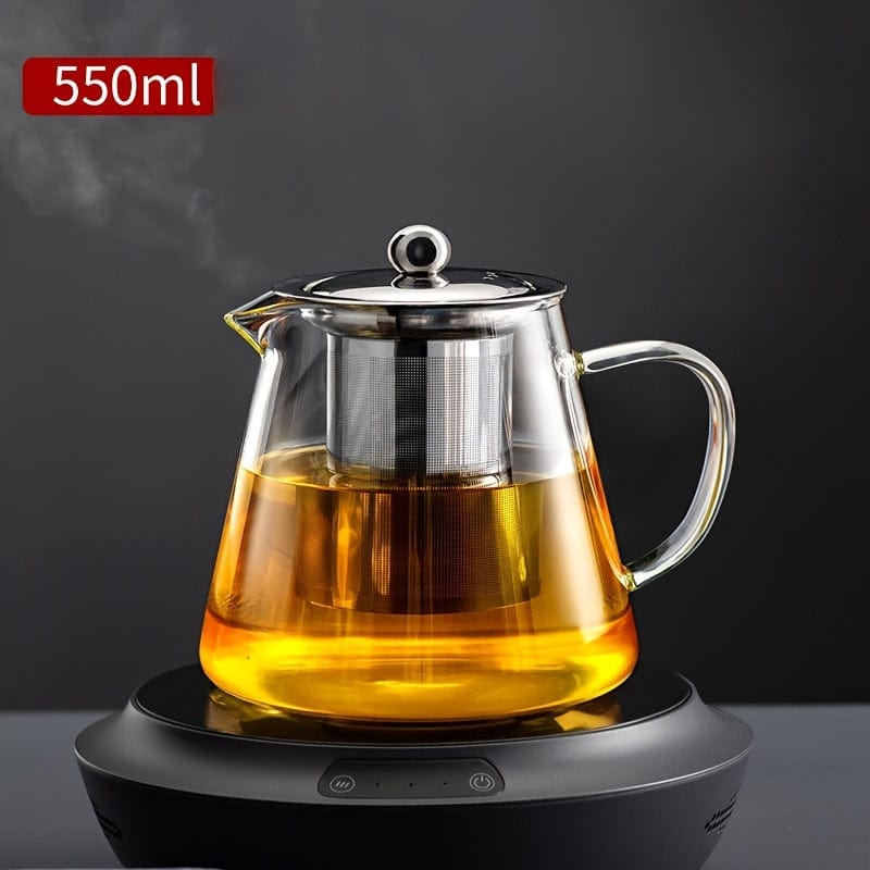 Planet Gates 1pc Thickened Glass Teapot, Heat Resistant Floral Tea Pot With Stainless Steel Filter, Suitable For Dishwasher, Perfect For Home Tea Brewing, Tea Accessories