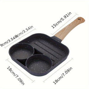 Planet Gates 1pc Three In One Egg Frying Pan, Non Stick Breakfast Pan, Flat Bottom Egg, Burger Pan, Household Steak Frying Pan, Kitchen Accessories, Kitchen Supplies