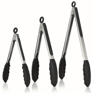Planet Gates 1PC Tongs For Cooking, Kitchen Tongs With Silicone Tips, High Heat Resistant Locking Tongs, Heavy Duty, Great Grips, 7, 9, 30.48 Cm, Black