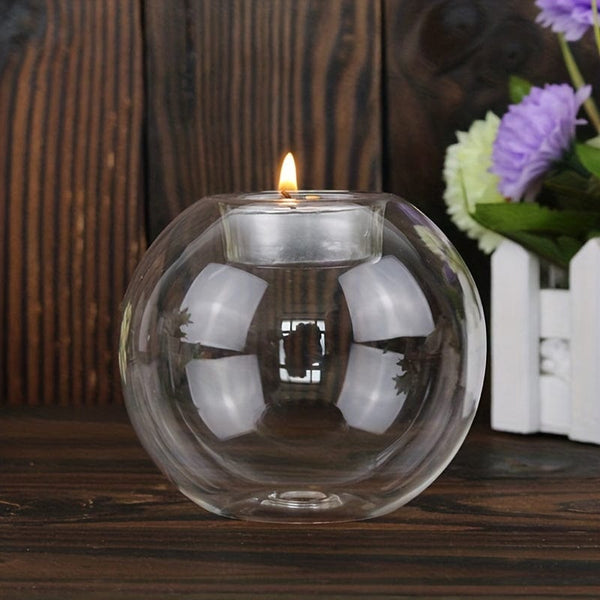 Planet Gates 1pc Transparent Glass Candle Holder, European Glass Round Candle Holder, Home Decoration Ornament, Glass Crafts, Round Votive Candle Holders Bulk Transparent Crystal Glass Tealight Candlestick For Wedding Party Office Decor