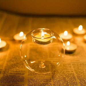 Planet Gates 1pc Transparent Glass Candle Holder, European Glass Round Candle Holder, Home Decoration Ornament, Glass Crafts, Round Votive Candle Holders Bulk Transparent Crystal Glass Tealight Candlestick For Wedding Party Office Decor