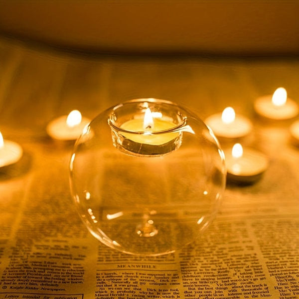 Planet Gates 1pc Transparent Glass Candle Holder, European Glass Round Candle Holder, Home Decoration Ornament, Glass Crafts, Round Votive Candle Holders Bulk Transparent Crystal Glass Tealight Candlestick For Wedding Party Office Decor