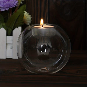 Planet Gates 1pc Transparent Glass Candle Holder, European Glass Round Candle Holder, Home Decoration Ornament, Glass Crafts, Round Votive Candle Holders Bulk Transparent Crystal Glass Tealight Candlestick For Wedding Party Office Decor