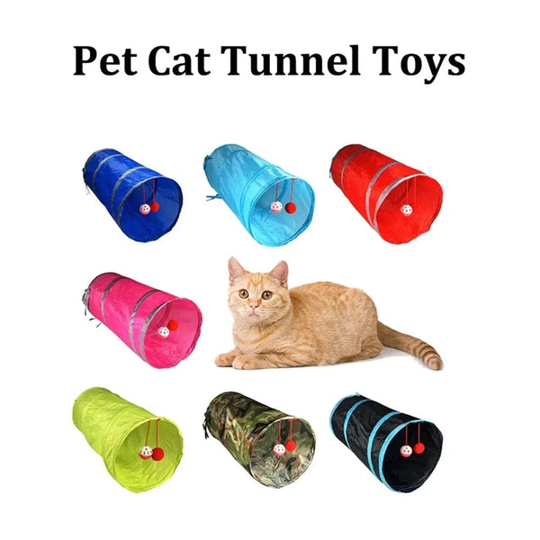 Planet Gates 1PC Two-way Retractable Cat Tunnel Toy Cat Interactive Self Hi Ring Paper Foldable Bell Single Layer ( Random Color)