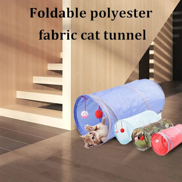 Planet Gates 1PC Two-way Retractable Cat Tunnel Toy Cat Interactive Self Hi Ring Paper Foldable Bell Single Layer ( Random Color)