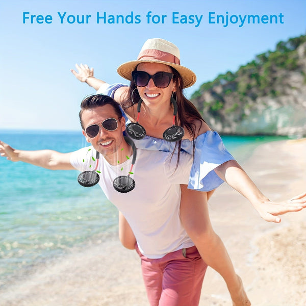 Planet Gates 1pc USB Rechargeable Portable Neck Fan - Hands-Free Personal Wear Fan with 360° Adjustable 3-Speed Settings for Travel, Office, Home, and Outdoor Use