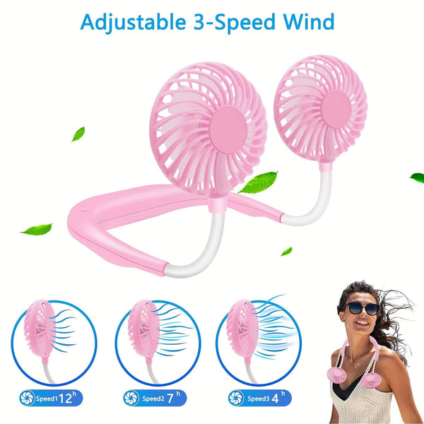 Planet Gates 1pc USB Rechargeable Portable Neck Fan - Hands-Free Personal Wear Fan with 360° Adjustable 3-Speed Settings for Travel, Office, Home, and Outdoor Use
