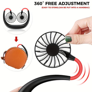 Planet Gates 1pc USB Rechargeable Portable Neck Fan - Hands-Free Personal Wear Fan with 360° Adjustable 3-Speed Settings for Travel, Office, Home, and Outdoor Use
