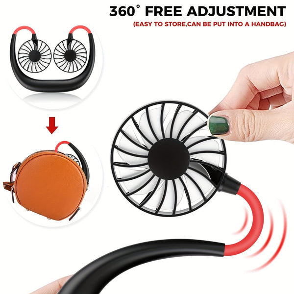 Planet Gates 1pc USB Rechargeable Portable Neck Fan - Hands-Free Personal Wear Fan with 360° Adjustable 3-Speed Settings for Travel, Office, Home, and Outdoor Use