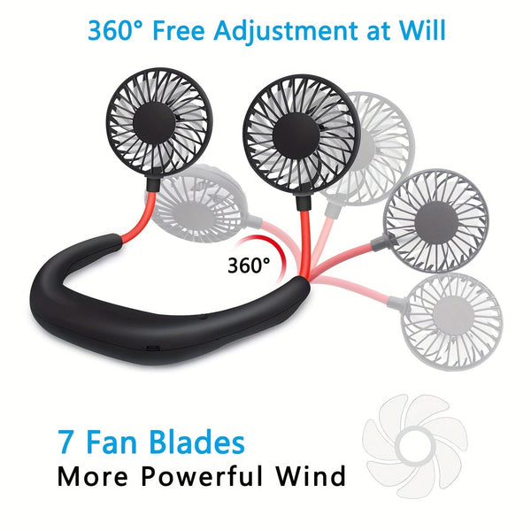 Planet Gates 1pc USB Rechargeable Portable Neck Fan - Hands-Free Personal Wear Fan with 360° Adjustable 3-Speed Settings for Travel, Office, Home, and Outdoor Use