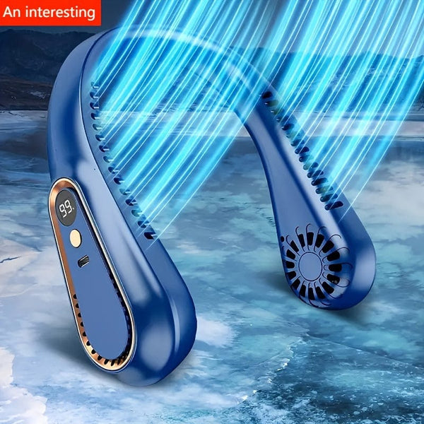 Planet Gates 1pc Vaneless Hanging Neck Fan, Portable USB Cooler Fan With 5 Speeds And Digital Display - Super Strong Technology And Bladeless Design For Outdoor Use