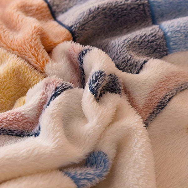 Planet Gates 1pc Velvet Thick Fitted Sheet, Love Rainbow Striped Print Soft Comfortable Warm Autumn And Winter Bedding Mattress Protector, For Bedroom Guest Room Dorm Apartment, With Deep Pocket, Fitted Bed Sheet Only