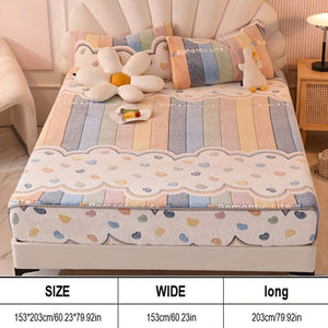 Planet Gates 1pc Velvet Thick Fitted Sheet, Love Rainbow Striped Print Soft Comfortable Warm Autumn And Winter Bedding Mattress Protector, For Bedroom Guest Room Dorm Apartment, With Deep Pocket, Fitted Bed Sheet Only