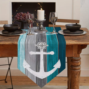 Planet Gates 1pc Vintage Ocean Style Encrypted Linen Table Runner, Summer Style Seahorse/Starfish/Seashell/Sand/Conch Table Runner, Tabletop Protection, Perfect For Kitchen Restaurant Dining Wedding Party Supplies