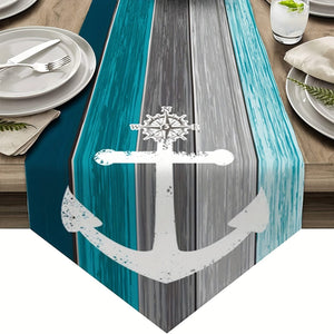 Planet Gates 1pc Vintage Ocean Style Encrypted Linen Table Runner, Summer Style Seahorse/Starfish/Seashell/Sand/Conch Table Runner, Tabletop Protection, Perfect For Kitchen Restaurant Dining Wedding Party Supplies