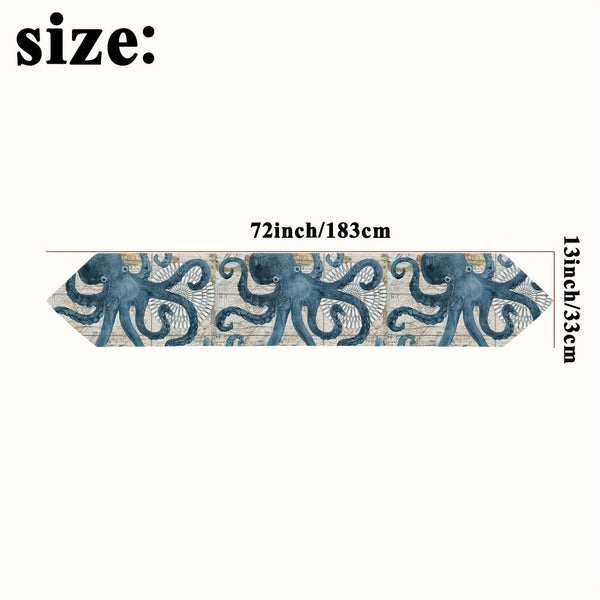 Planet Gates 1pc Vintage Ocean Style Encrypted Linen Table Runner, Summer Style Seahorse/Starfish/Seashell/Sand/Conch Table Runner, Tabletop Protection, Perfect For Kitchen Restaurant Dining Wedding Party Supplies